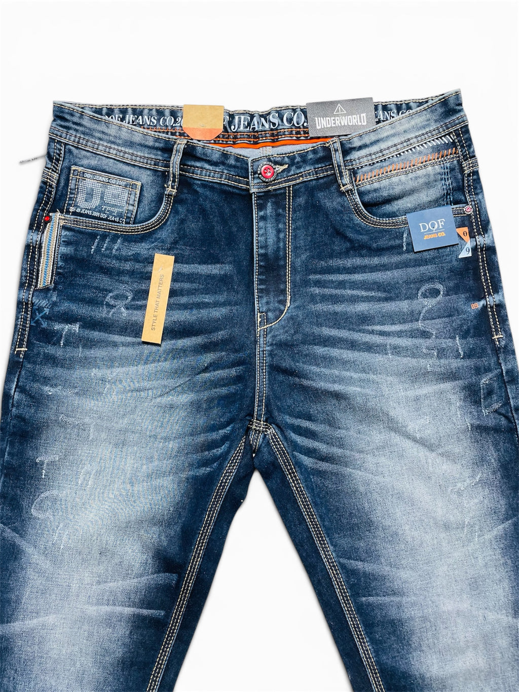 DOF Underworld Premium Stone Wash Slim Fit Denim Jeans for Men – Dark Blue