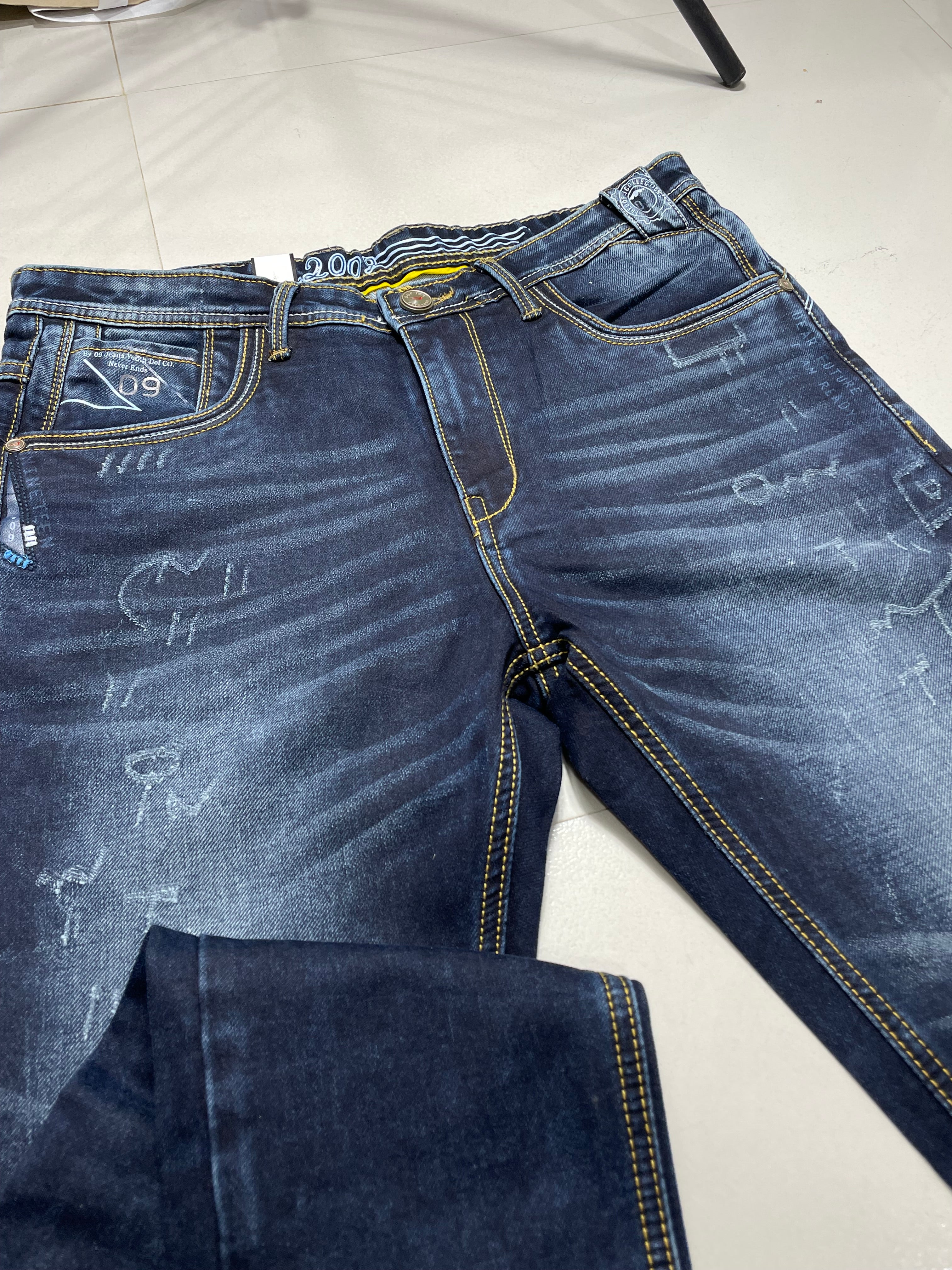 UNDERWORLD Men’s Dark Indigo Slim Fit Stretch Denim Jeans | Premium Washed Casual Jeans