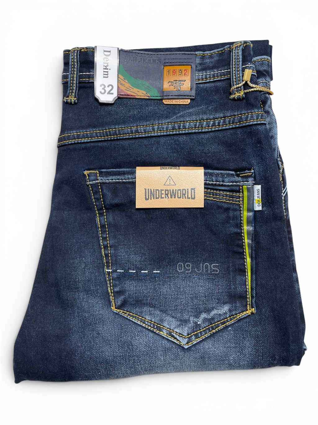 UNDERWORLD Men’s Dark Indigo Slim Fit Stretch Denim Jeans | Premium Washed Casual Jeans