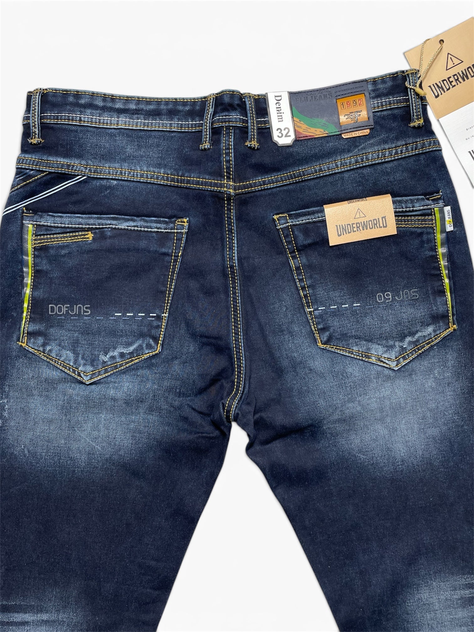 UNDERWORLD Men’s Dark Indigo Slim Fit Stretch Denim Jeans | Premium Washed Casual Jeans