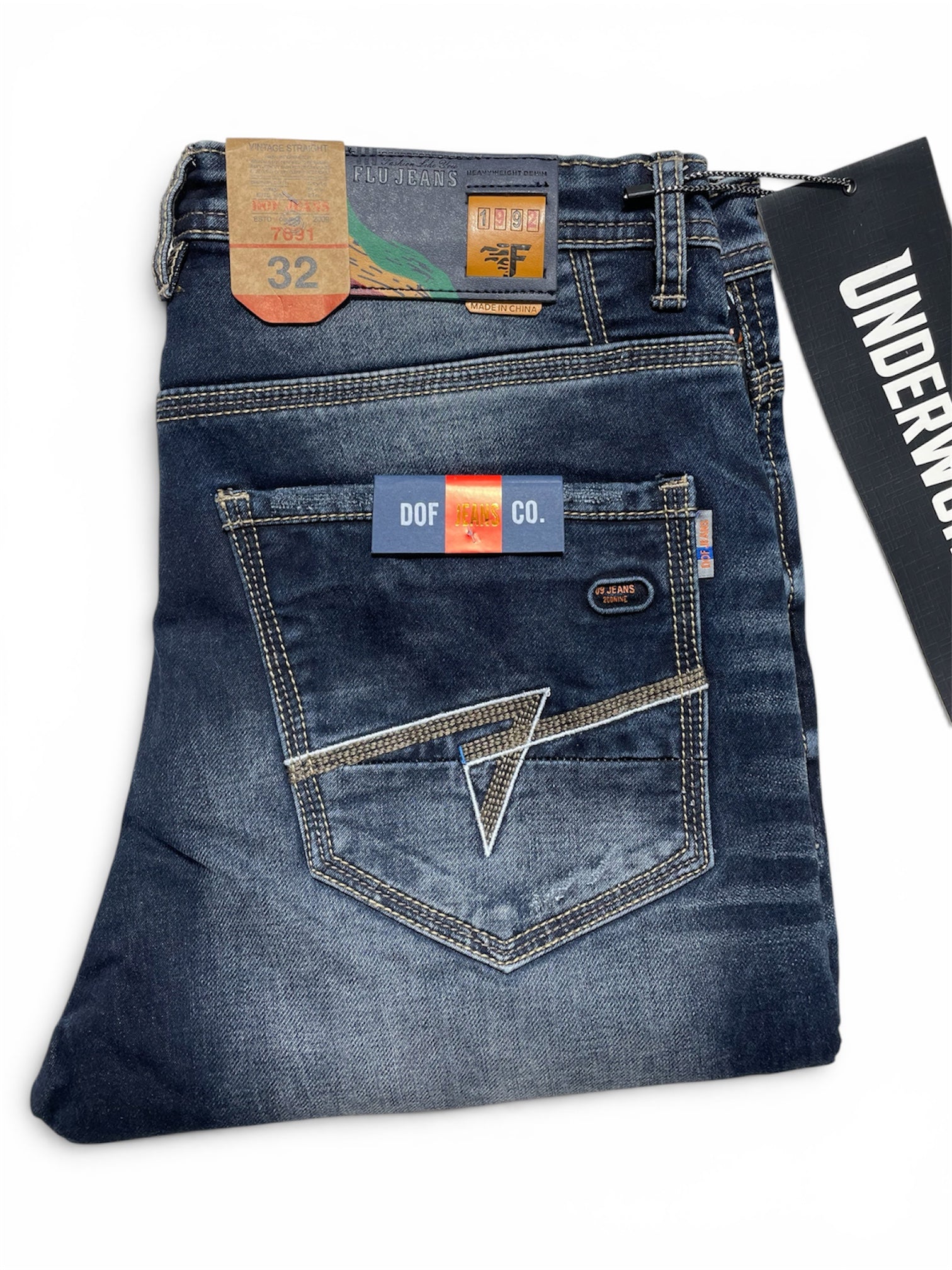 DOF Underworld Premium Stone Wash Slim Fit Denim Jeans for Men – Dark Blue