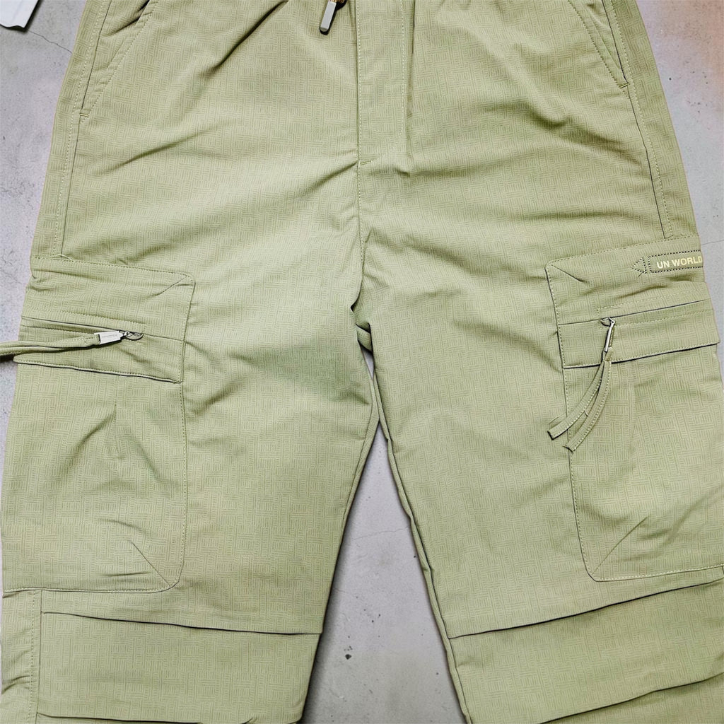 Premium Olive Wide Leg Zip Pocket Cargo Pants for Men | Relaxed Fit Utility Trousers