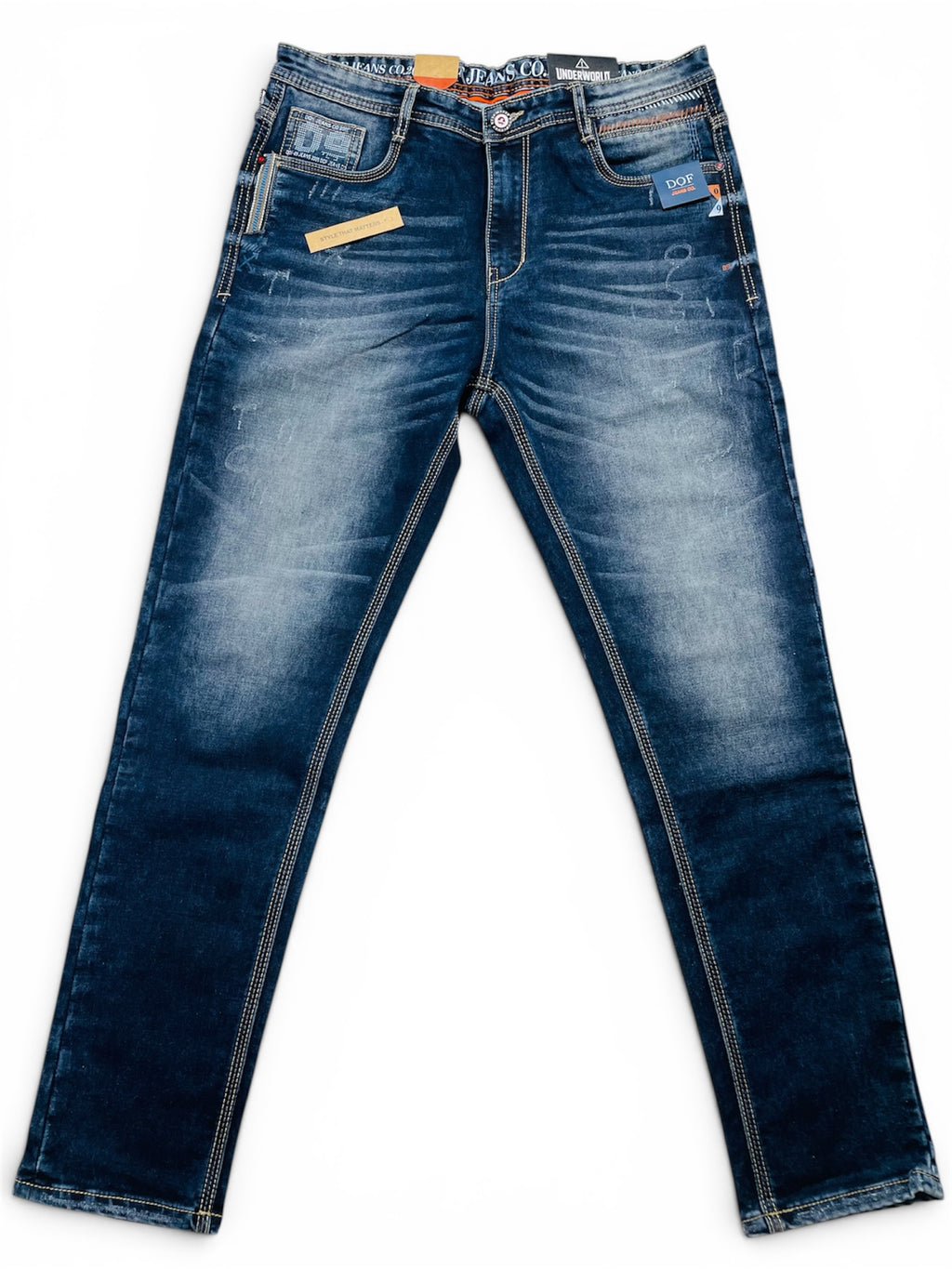 DOF Underworld Premium Stone Wash Slim Fit Denim Jeans for Men – Dark Blue
