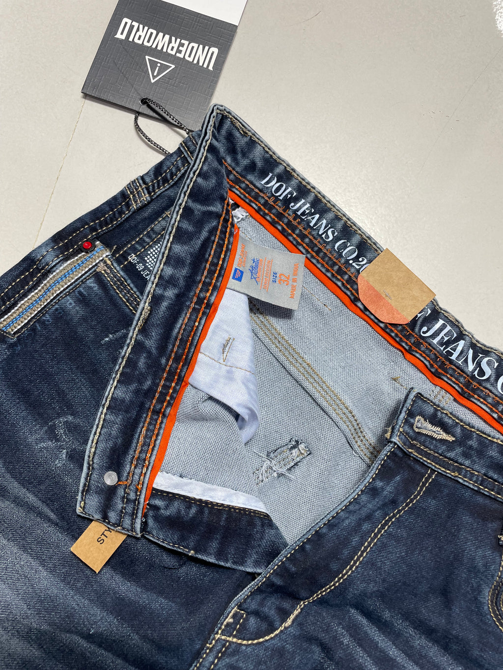 DOF Underworld Premium Stone Wash Slim Fit Denim Jeans for Men – Dark Blue
