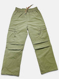 Premium Olive Wide Leg Zip Pocket Cargo Pants for Men | Relaxed Fit Utility Trousers